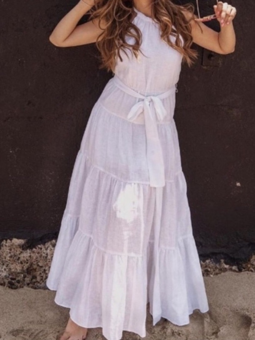 ⬆️ ZARA WHITE 100% LINEN HALTER BELTED FULLY LINED MAXI DRESS - Picture 4 of 15